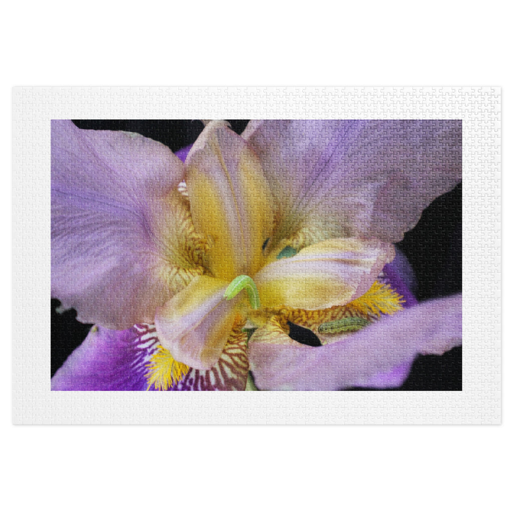 Iris with Tiny Caterpillar Jigsaw puzzle with tin - Stellar Minds Apparel