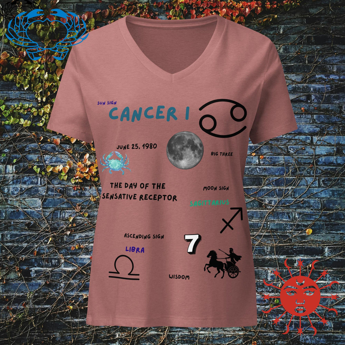 Cancer Women’s V-Neck Shirt — Zodiac T-Shirt - Stellar Minds Apparel