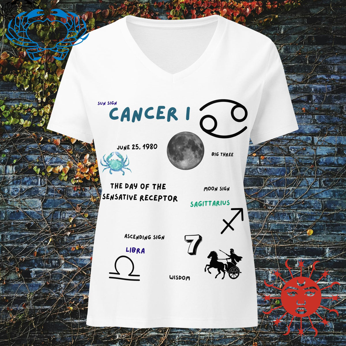 Cancer Women’s V-Neck Shirt — Zodiac T-Shirt - Stellar Minds Apparel