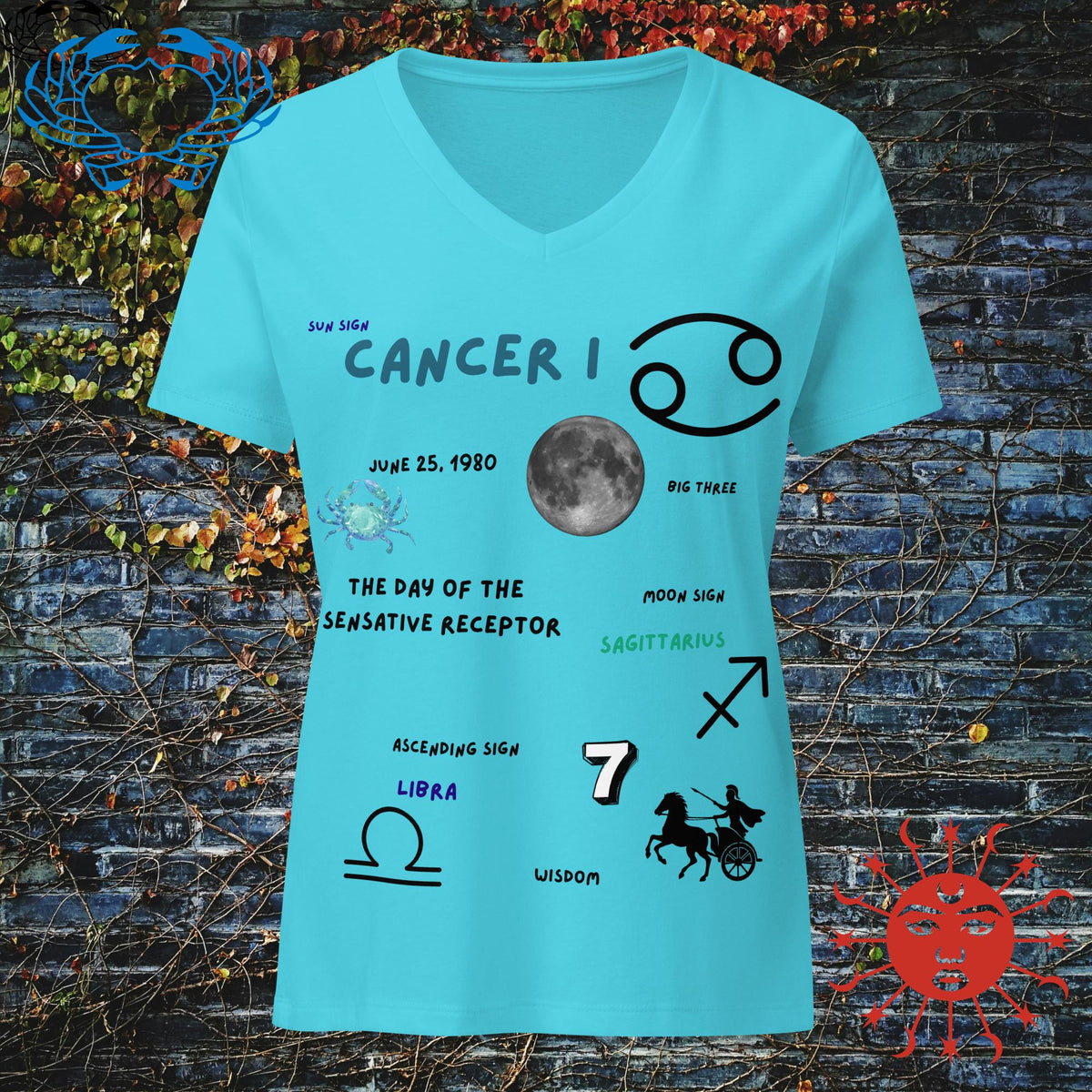 Cancer Women’s V-Neck Shirt — Zodiac T-Shirt - Stellar Minds Apparel